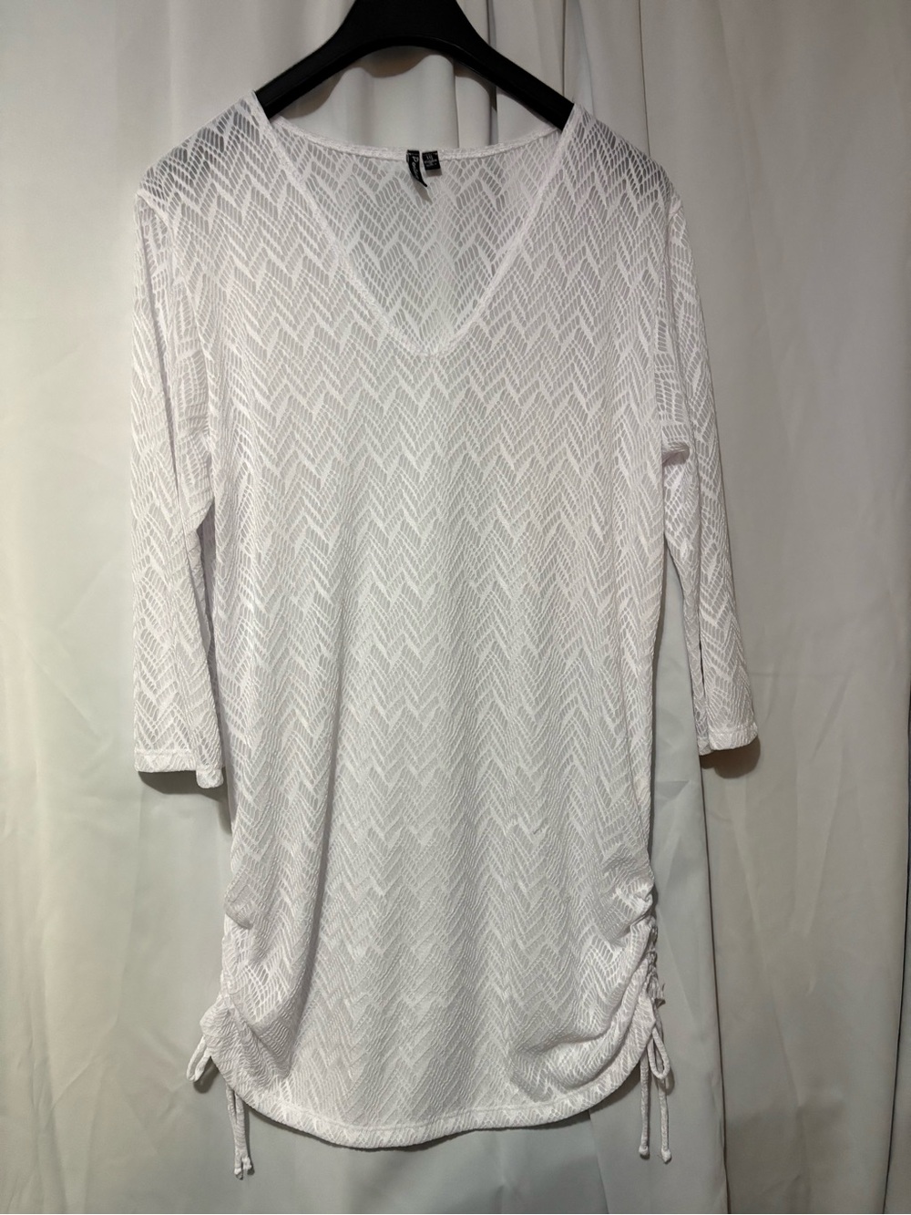 White Textured V-Neck Tunic with Side Drawstrings #2072